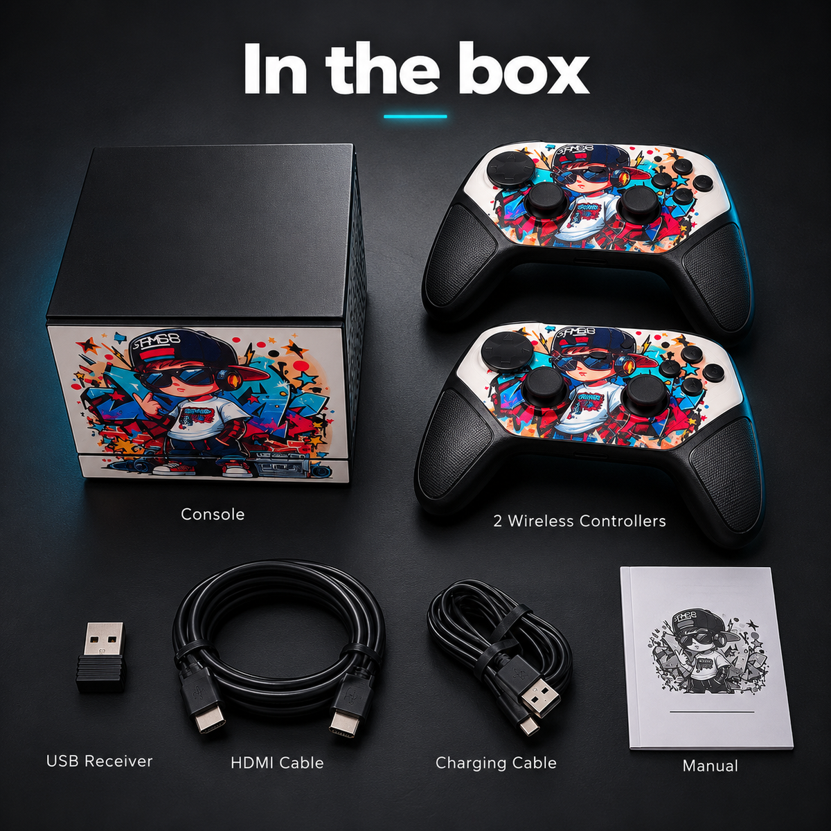 Retro Game Cube Console with 2 Wireless Controllers – Plug & Play TV Gaming Console, HDMI Output, 2.4G Low-Latency Wireless, Turbo Mode, TF Card Expansion up to 256GB – Graffiti Edition
