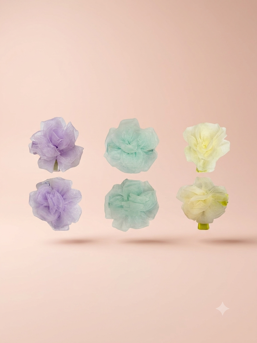 Chiffon Flower Hair Clip for Girls – Double Ruffle Organza Blossom Clip | Soft & Lightweight | Pastel Lavender & More Colours | Kids & Teen Hair Accessory | Festive, Party & Everyday Wear | Birthday Gift