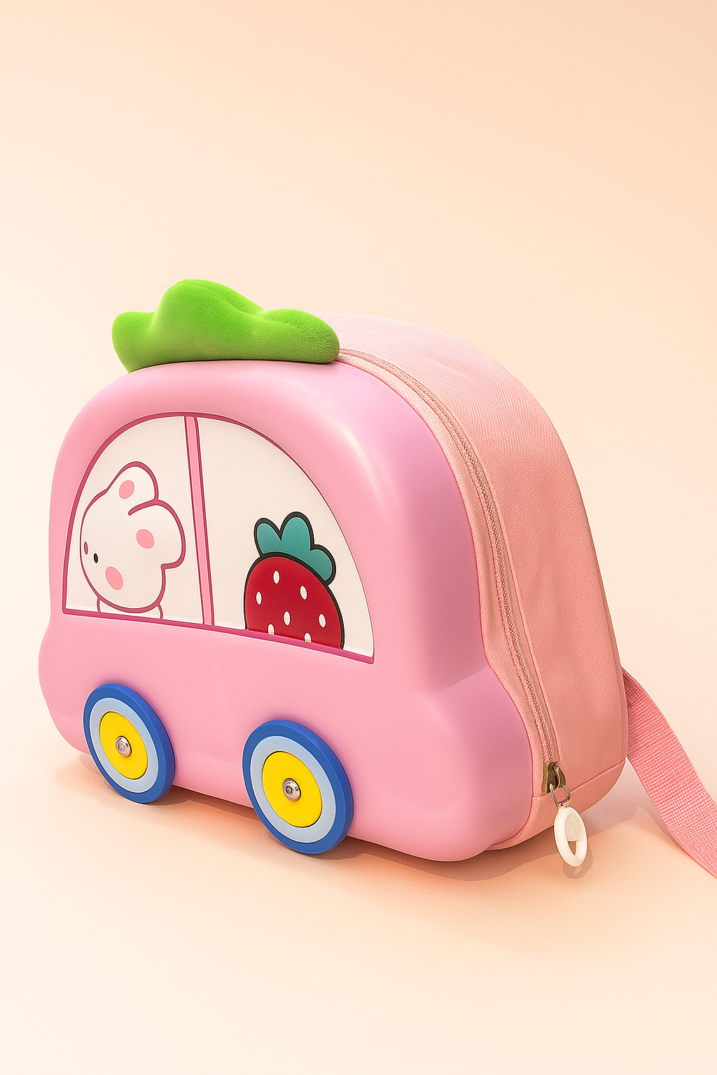 Car Shape Kids Backpack | 3D EVA Cartoon School Bag for Boys & Girls | Cute Blue Waterproof Backpack with Bunny & Strawberry Design | Lightweight Travel & Preschool Bag