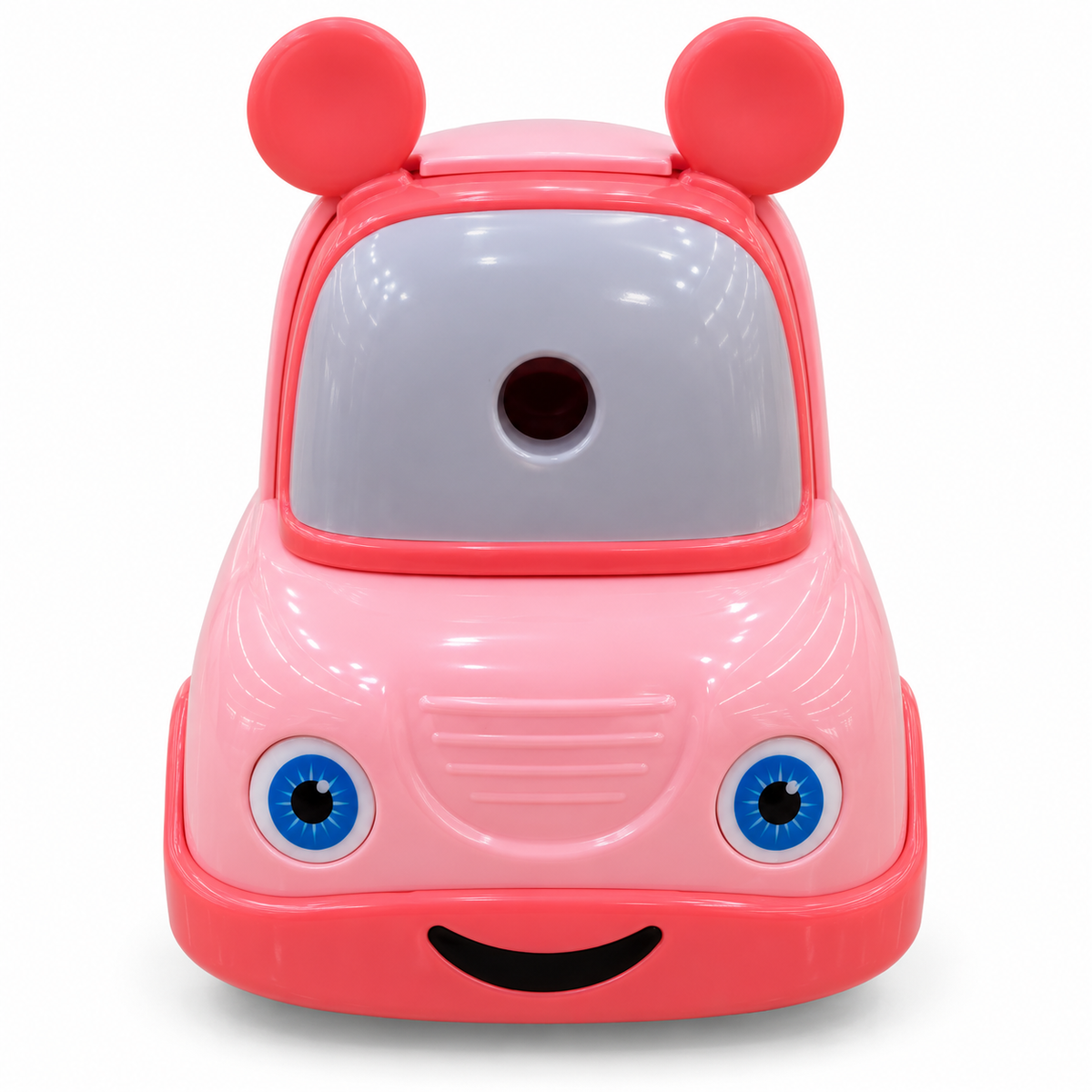 Smiling Car Hand Crank Pencil Sharpener for Kids with Shavings Drawer, Bear Ear Design