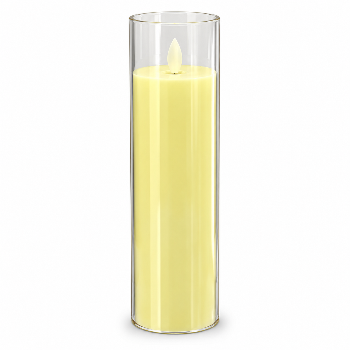 LED Pillar Candles Set of 4 in Amber or Clear Holders, Flameless Battery Candles in 4 Heights