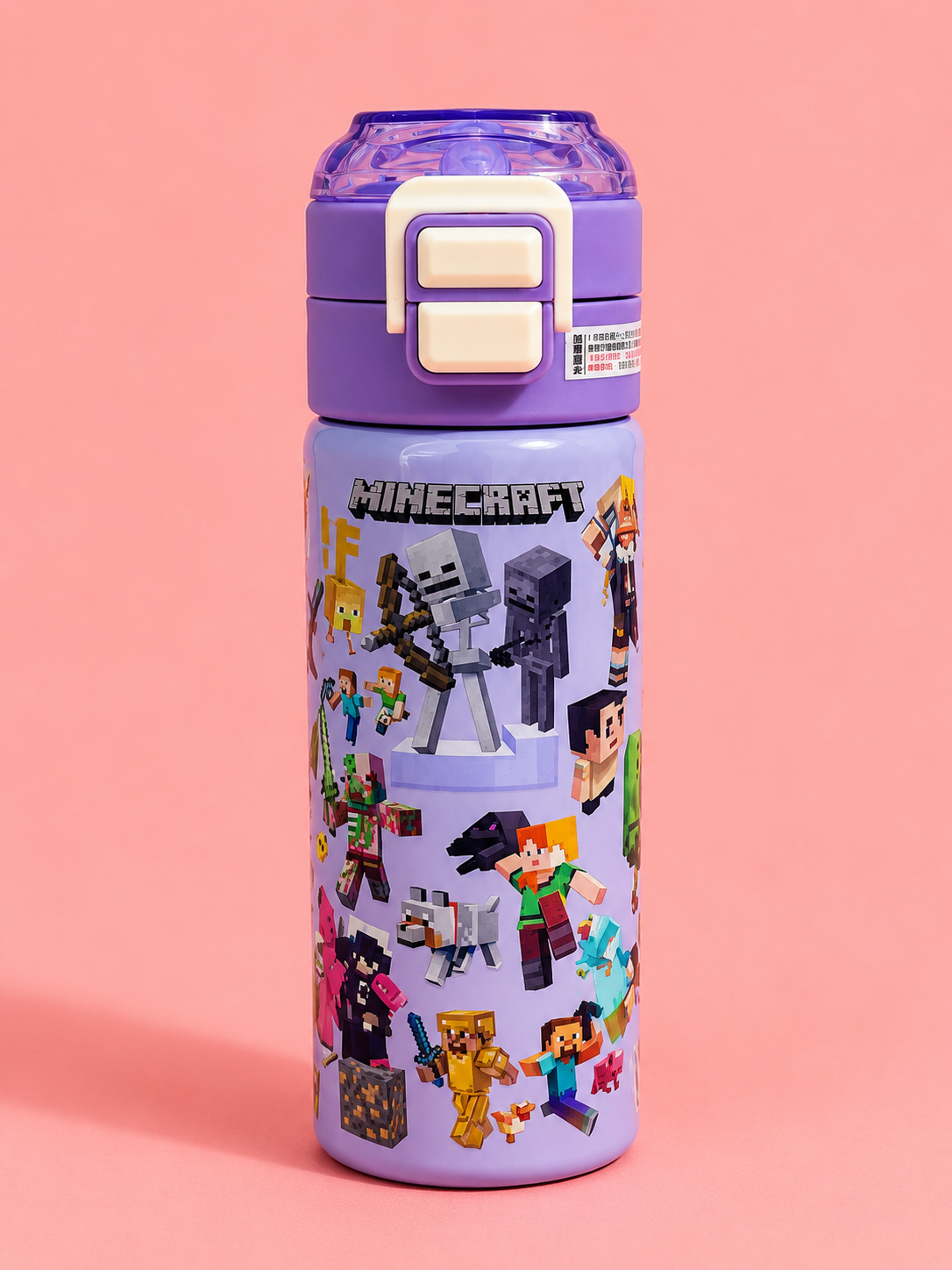 Minecraft Character Kids Water Bottle – Stainless Steel Insulated Bottle with Pop-Up Straw Lid | 4 Colour Variants | Leak-Proof School Water Bottle for Boys & Girls Age 4+ | Birthday Gift
