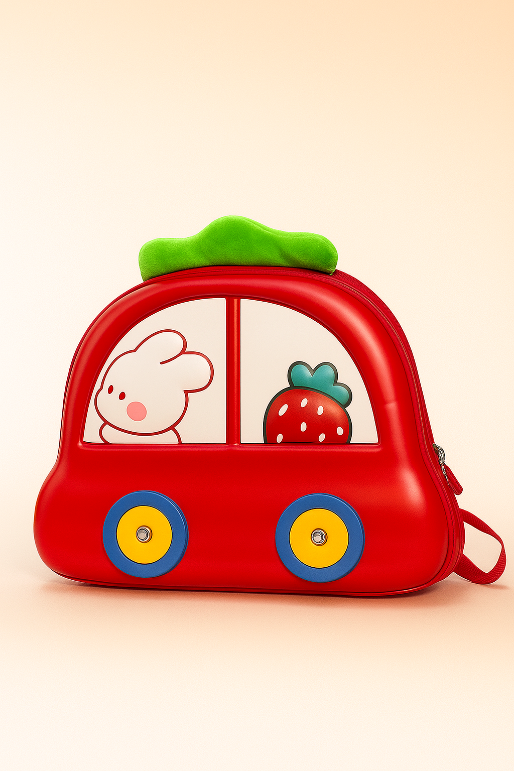 Car Shape Kids Backpack | 3D EVA Cartoon School Bag for Boys & Girls | Cute Blue Waterproof Backpack with Bunny & Strawberry Design | Lightweight Travel & Preschool Bag
