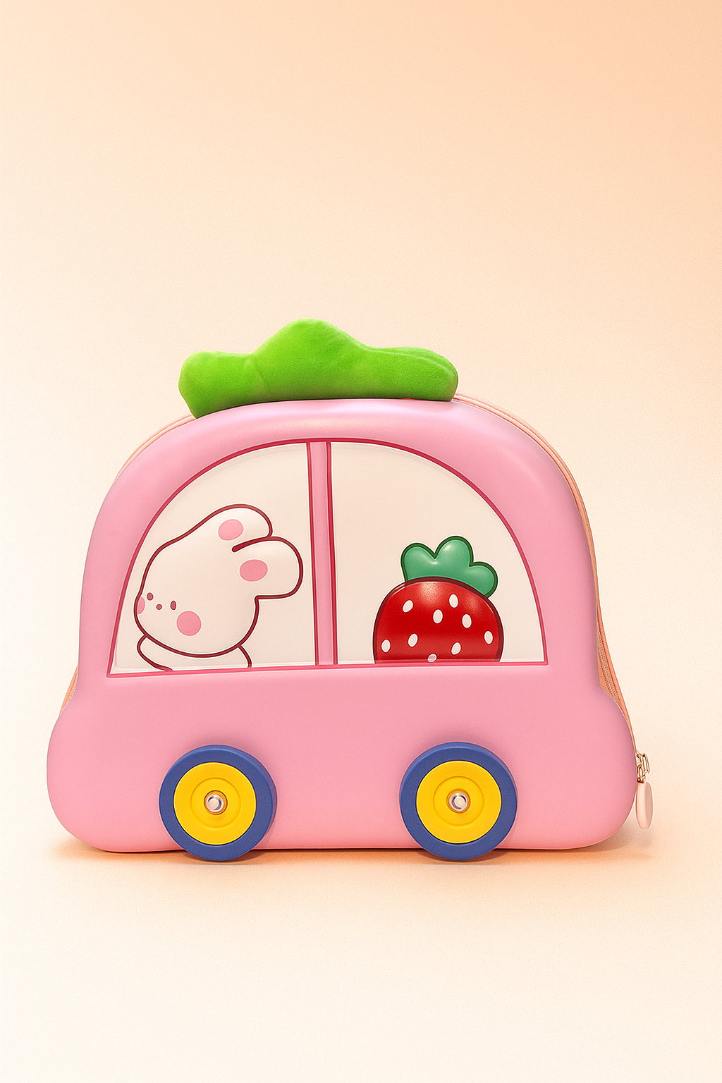 Car Shape Kids Backpack | 3D EVA Cartoon School Bag for Boys & Girls | Cute Blue Waterproof Backpack with Bunny & Strawberry Design | Lightweight Travel & Preschool Bag