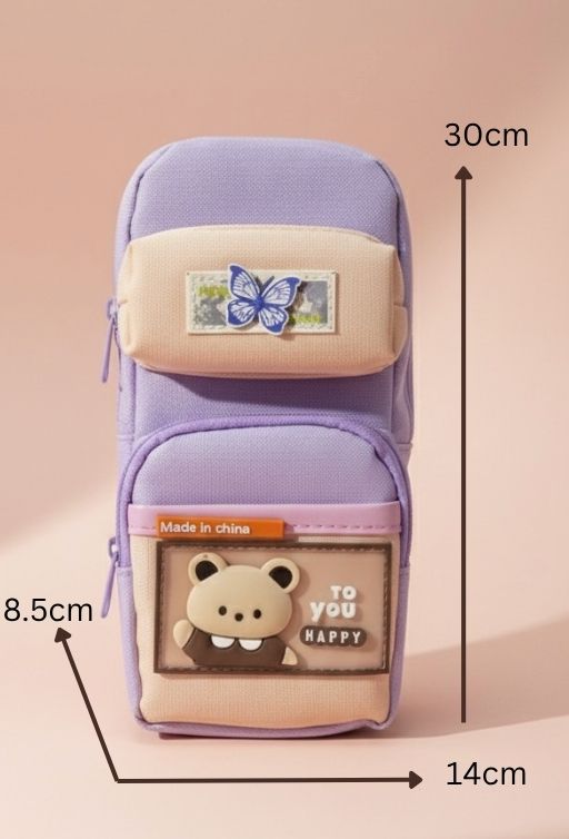 Sweet Harmony Multi-Pocket Pencil Case | Cute Bear & Butterfly Edition