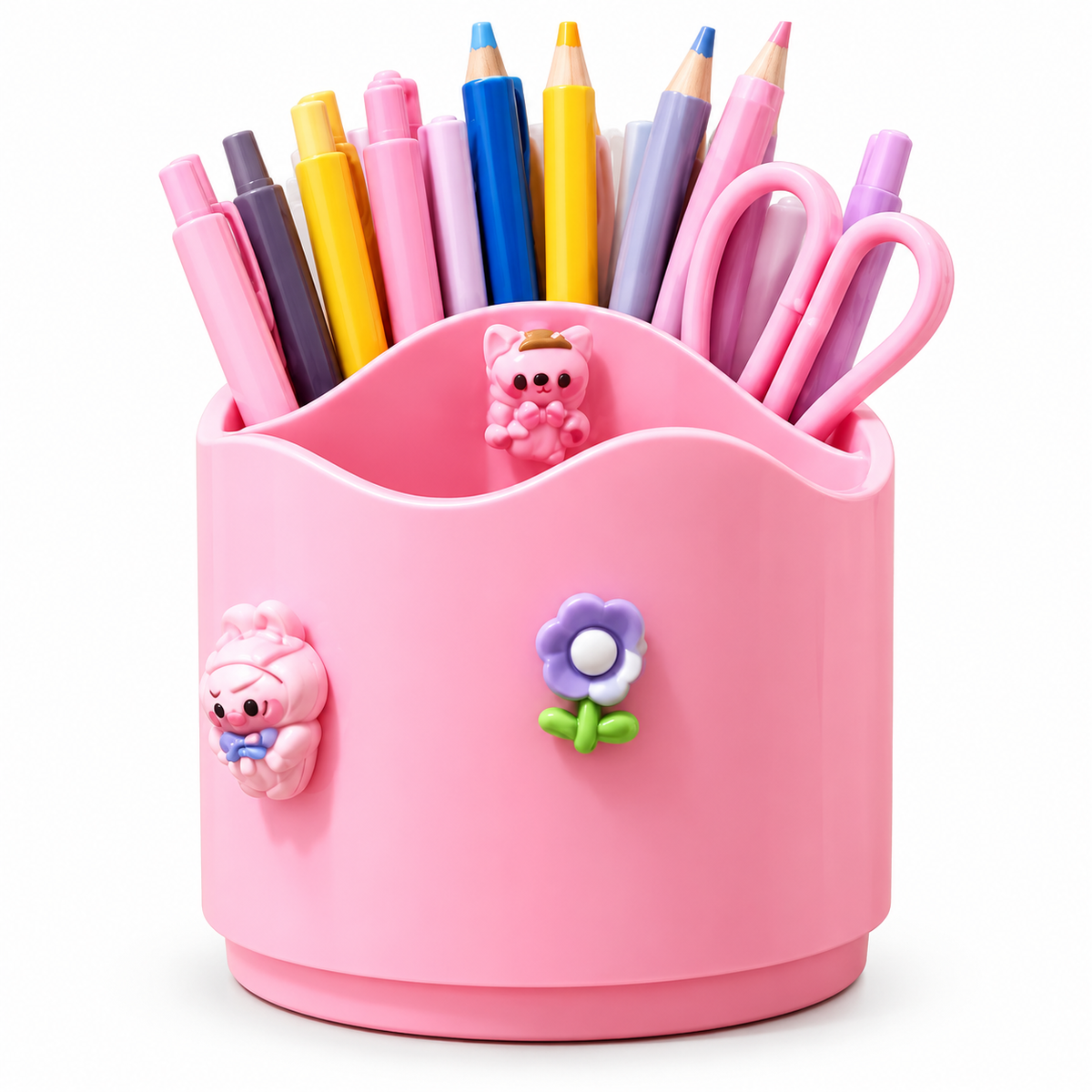 Cute Pen Stand for Kids – 2 Compartment Pencil Holder with 3D Bear Charms, Desk Organizer for Pens, Pencils, Scissors & Stationery | Kawaii Study Table Accessory for Girls & Boys | Return Gift