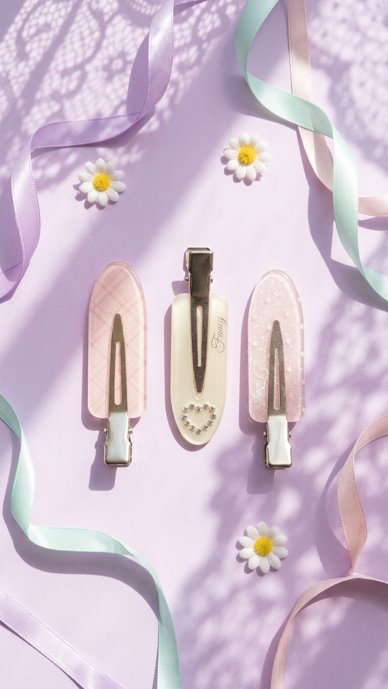 Pastel Snap Hair Clips for Girls & Teens – Set of 3 | Quilted Pink, Rhinestone Heart & Glitter Finish | Aesthetic Alligator Clip | Kids & Teen Hair Accessories | Everyday School & Party Wear
