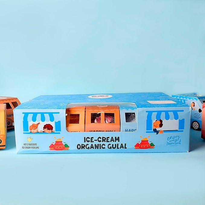 Coco Colours Ice-Cream Organic Gulal Gift Set | Kids’ Favourite Scented Holi Colours | Skin-Safe & Organic | Fun Ice-Cream Theme Packaging