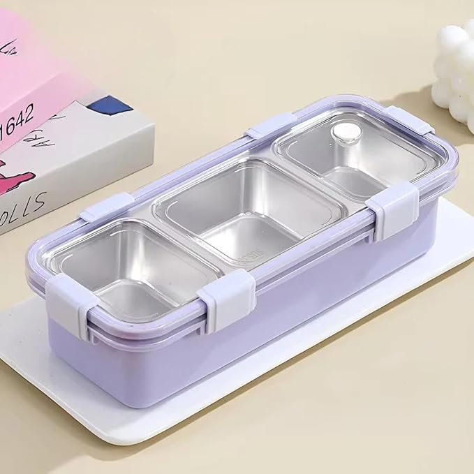 3-Grid Stainless Steel Lunch Box | Leak-Proof Bento Box for Kids & Adults