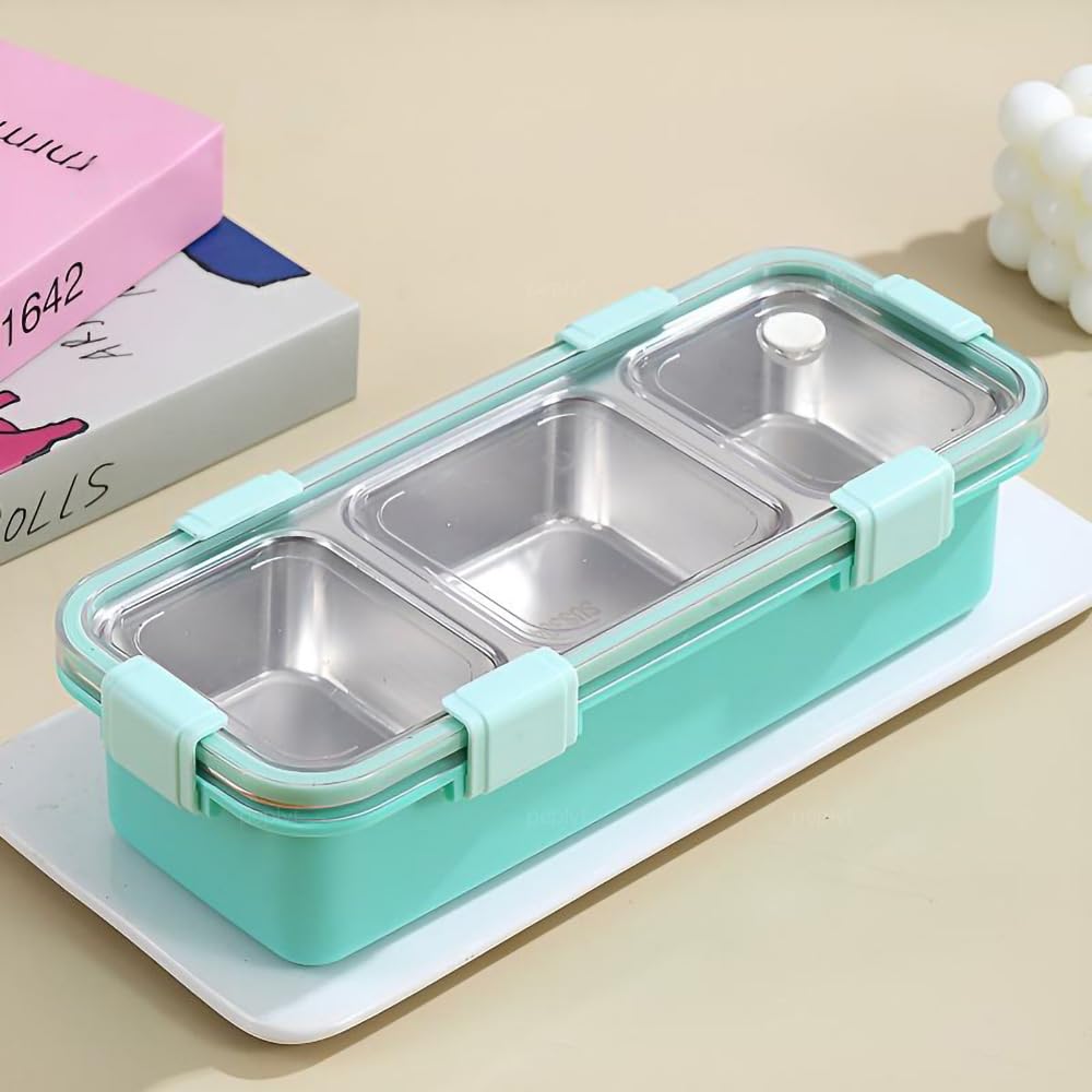 3-Grid Stainless Steel Lunch Box | Leak-Proof Bento Box for Kids & Adults