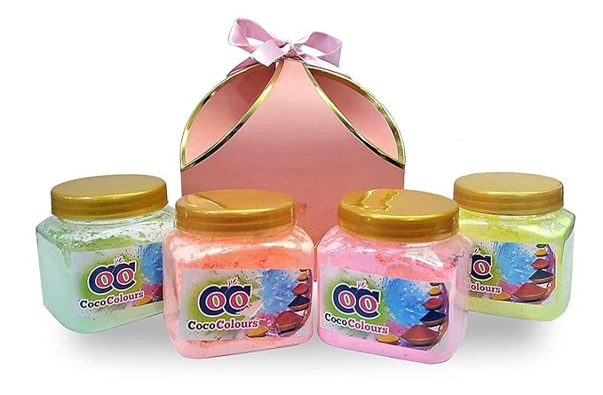 Coco Colours Deluxe Holi Gift Box | Organic & Skin-Safe Dry Colours (Pack of 4) | Soft Pastel Shades | Premium Festive Packaging