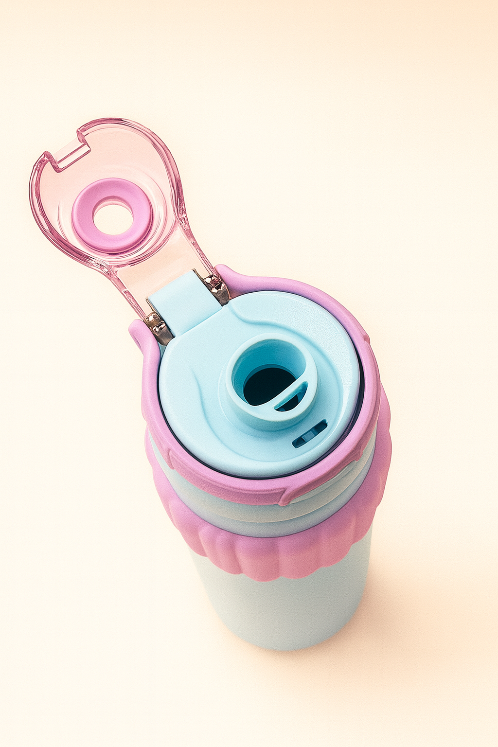 Cute Pastel Kids Water Bottle – Soft Silicone Grip, Leak-Proof Button Lid, BPA-Free Stainless Steel, Easy-Sip Spout Bottle for School & Travel