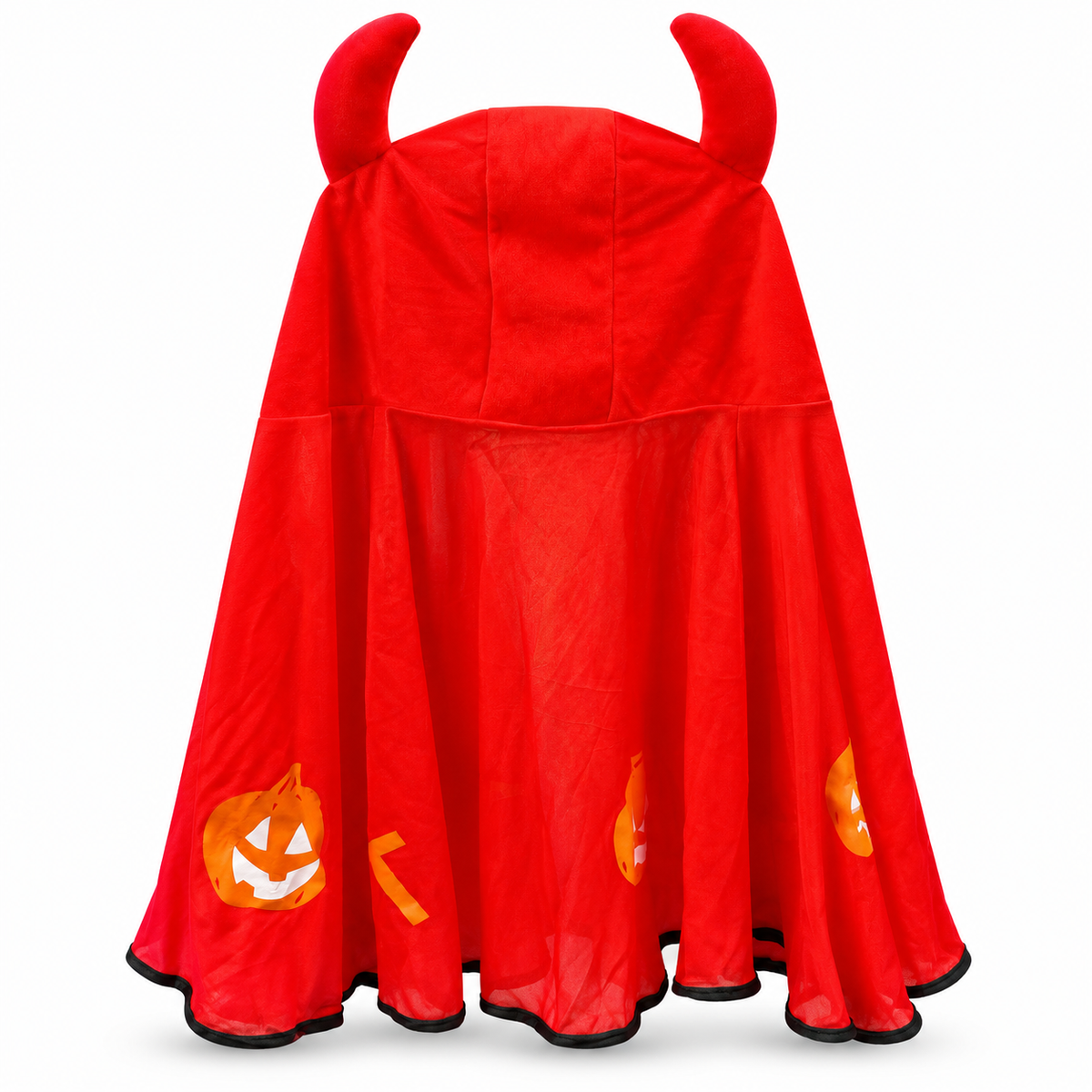 Kids Devil Cape with Horns – Red Hooded Halloween Cape with Soft Plush Horns & Pumpkin Print | Little Devil Costume for Boys & Girls | Halloween Party, Fancy Dress & Trick-or-Trea