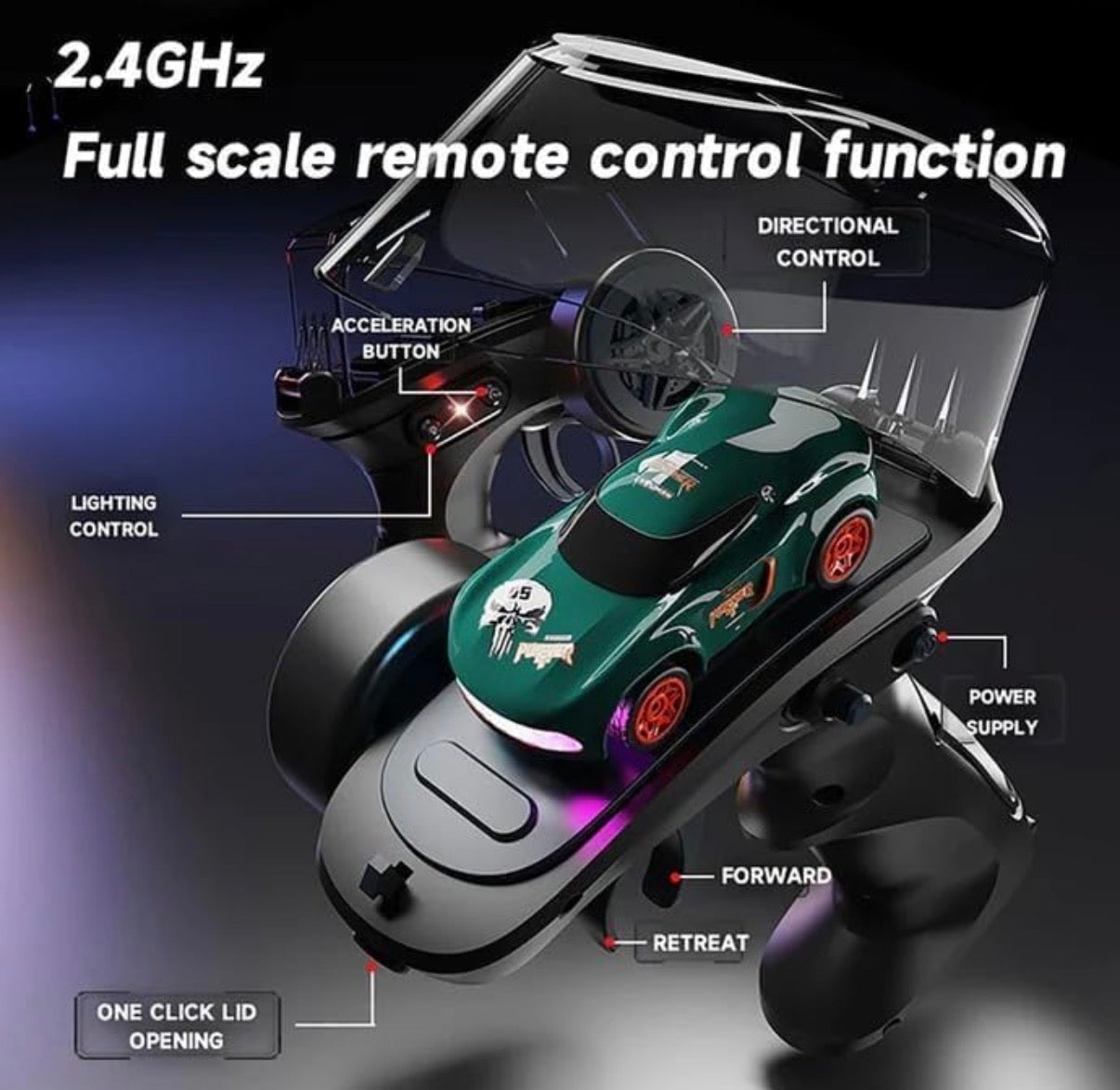 Mini RC Drift Car with Garage Remote Controller – 2.4GHz 4WD High Speed Racing Car | 6 Colour LED Lights | Steering Wheel Remote with Car Storage | 2-Speed Drift Car Toy for Boys Age 6+ | Birthday Gift