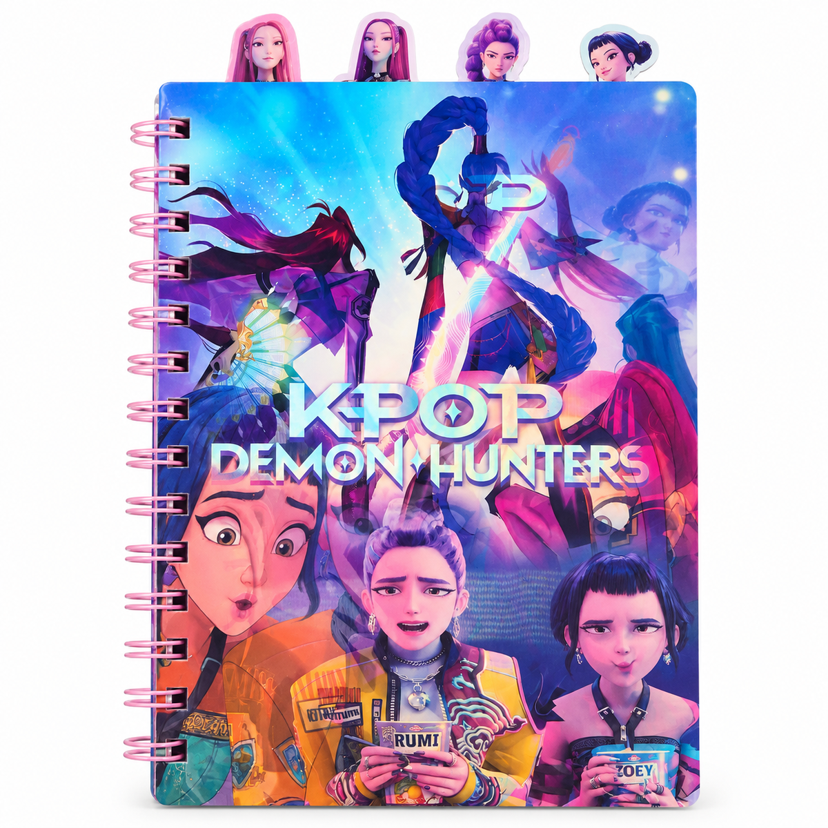 KPop Demon Hunters A4 Spiral Notebook with Holographic Cover & Character Tab Dividers - 70pgs