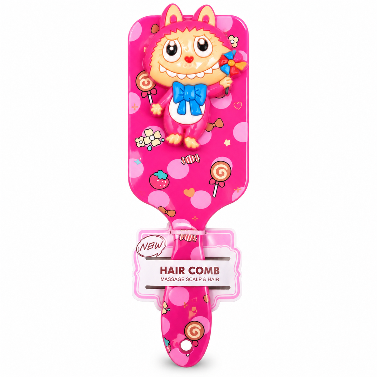 Kids Hair Brush with 3D Cute Monster Character, Paddle Detangling Brush for Girls, Scalp Massage Hairbrush with Soft Cushion & Ball-Tip Bristles, Cartoon Design Hair Comb, Return Gift (Pink/Purple/Rose)
