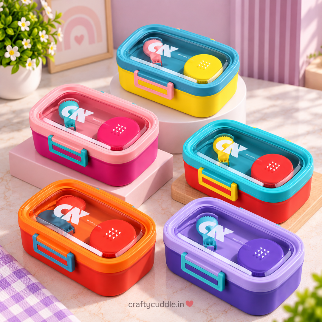 Kids Lunch Box with Foldable Spoon – Transparent Lid Tiffin Box