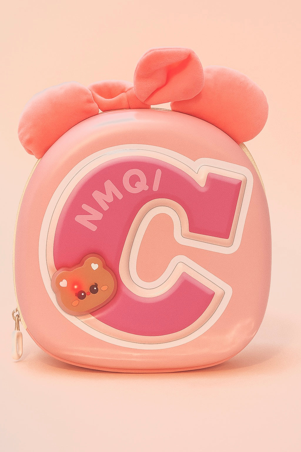 Cute 3D Letter Design Kids Backpack | Peach Pink EVA School Bag with Plush Ears & Bear Charm | Lightweight Waterproof Travel Bag