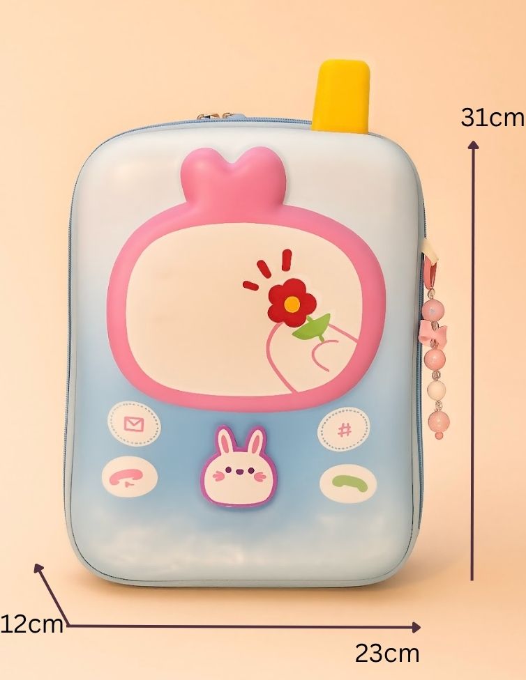 Cute 3D Mobile Design Kids Backpack | EVA Waterproof Cartoon School Bag with Bunny & Phone Buttons | Stylish Lightweight Travel Bag for Boys & Girls | Perfect Birthday Gift