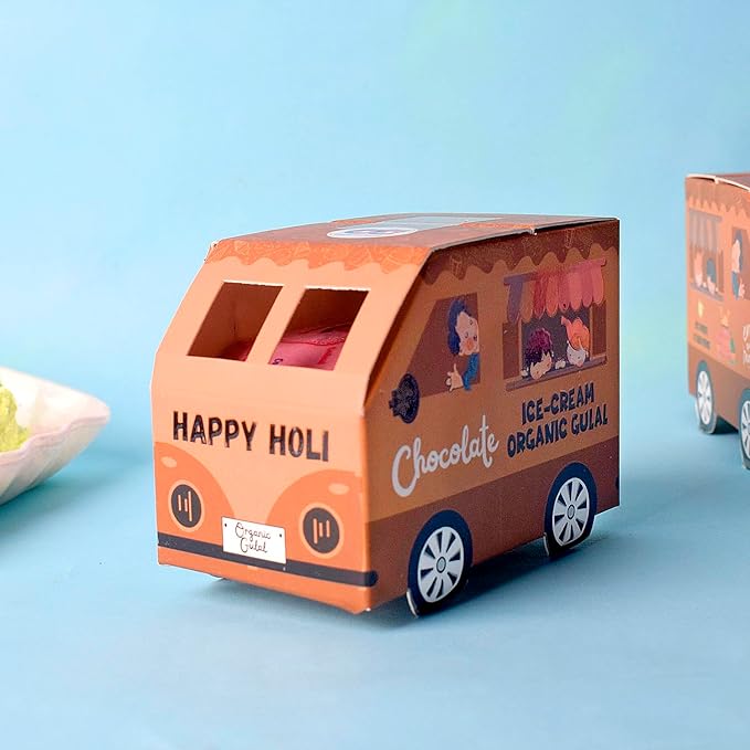 Coco Colours Ice-Cream Organic Gulal Gift Set | Kids’ Favourite Scented Holi Colours | Skin-Safe & Organic | Fun Ice-Cream Theme Packaging
