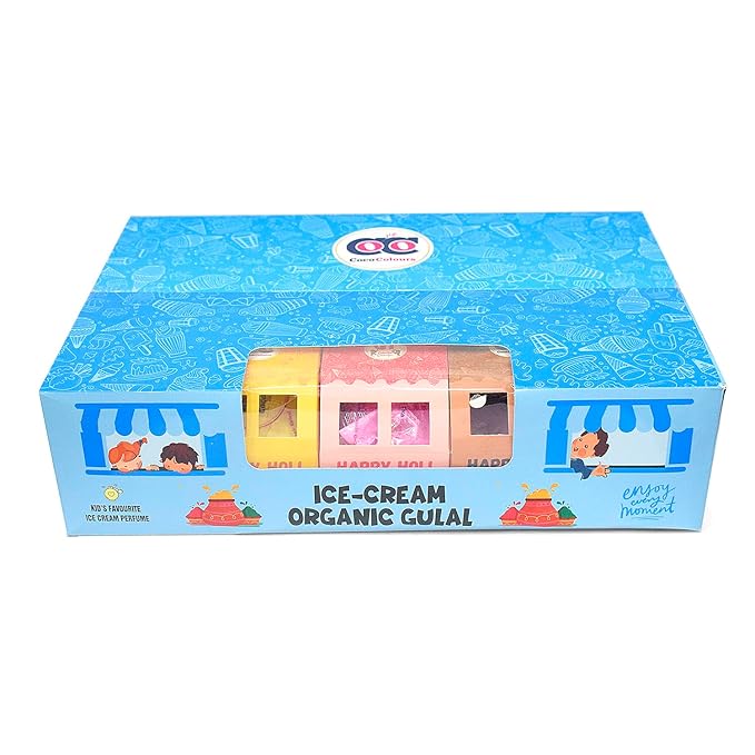 Coco Colours Ice-Cream Organic Gulal Gift Set | Kids’ Favourite Scented Holi Colours | Skin-Safe & Organic | Fun Ice-Cream Theme Packaging