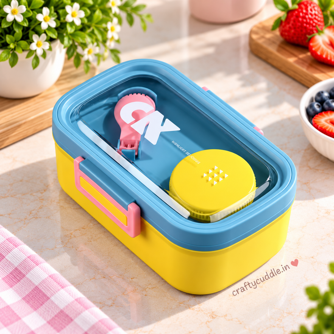 Kids Lunch Box with Foldable Spoon – Transparent Lid Tiffin Box