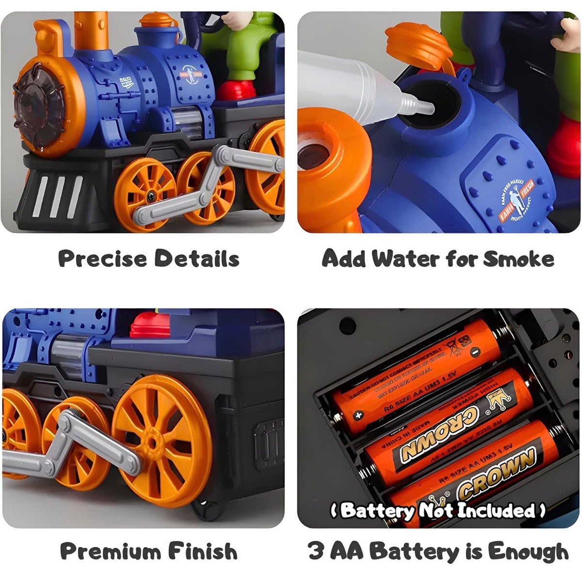 Steam Engine Train Toy for Kids – Bump & Go Locomotive with Real Water Mist Smoke, Colourful LED Lights & Music | 360° Auto-Turning Toy Train with Driver | Gift for Boys & Girls 3+ Year