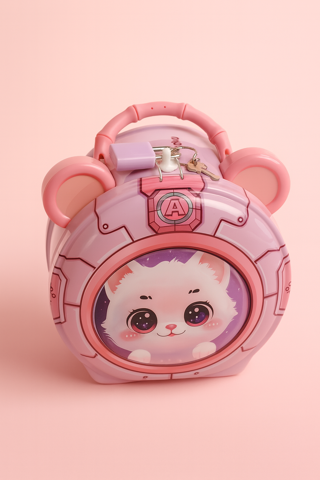 Premium Cat Design Money Box with Lock | Cute Pink Kitty Piggy Bank for Kids | Durable Hard Plastic Coin Bank | Portable Handle | Perfect Gift for Girls & Animal Lovers