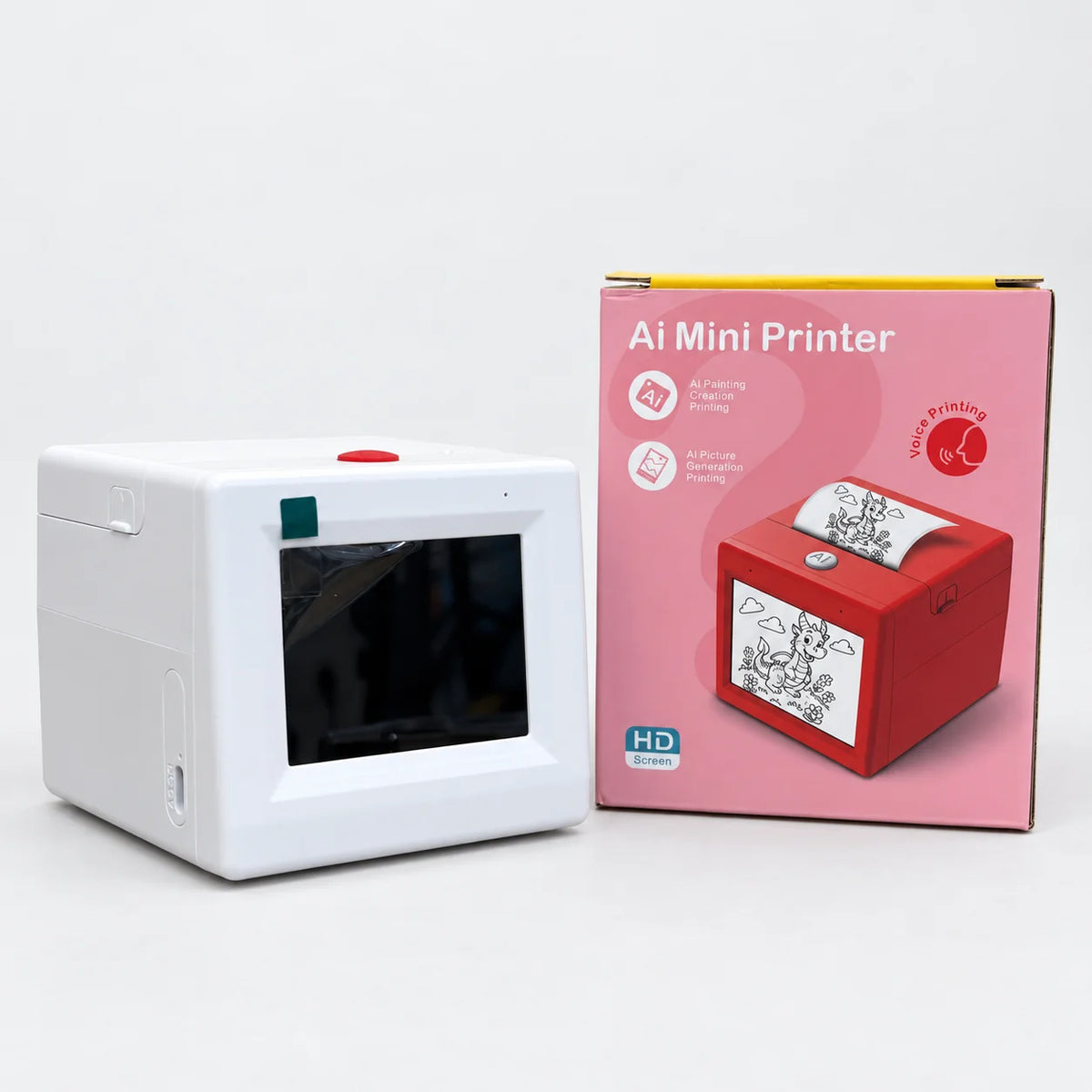 AI Mini Printer for Kids, Voice Control Pocket Thermal Printer with HD Touch Screen, AI Drawing & Picture Generation Printing