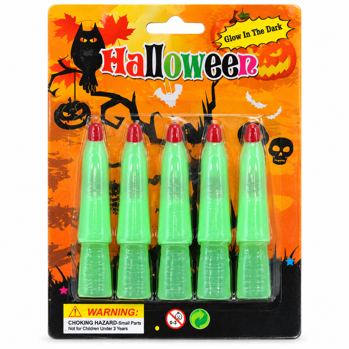 Halloween Glow in the Dark Witch Fingers – 5 Pcs Green Fake Finger Tips with Red Nails | Spooky Witch Costume Accessory, Party Favour & Prank Toy for Kids & Adults