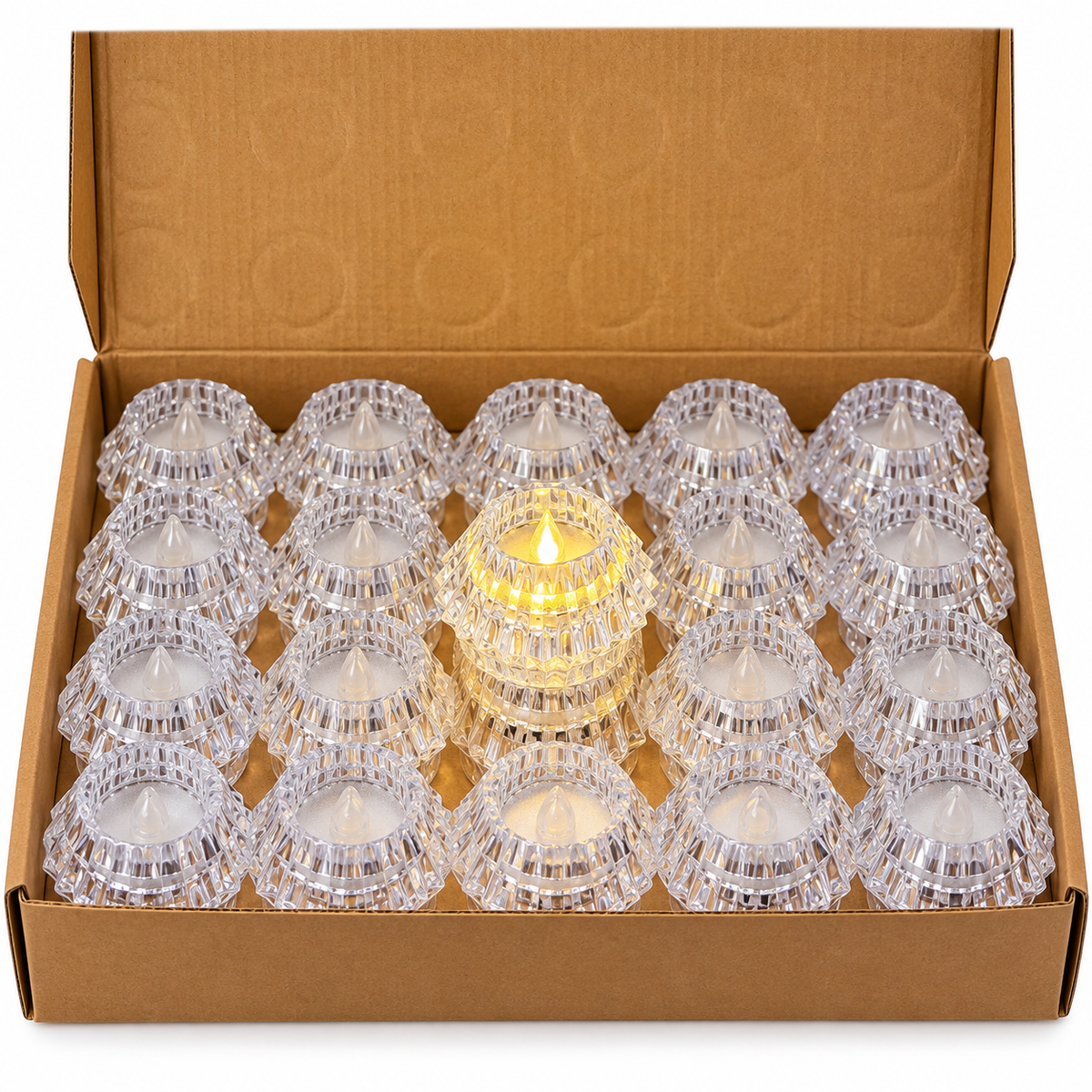 Crystal LED Tealight Candles Set of 24, Flameless Warm Flickering Diyas for Diwali Decor