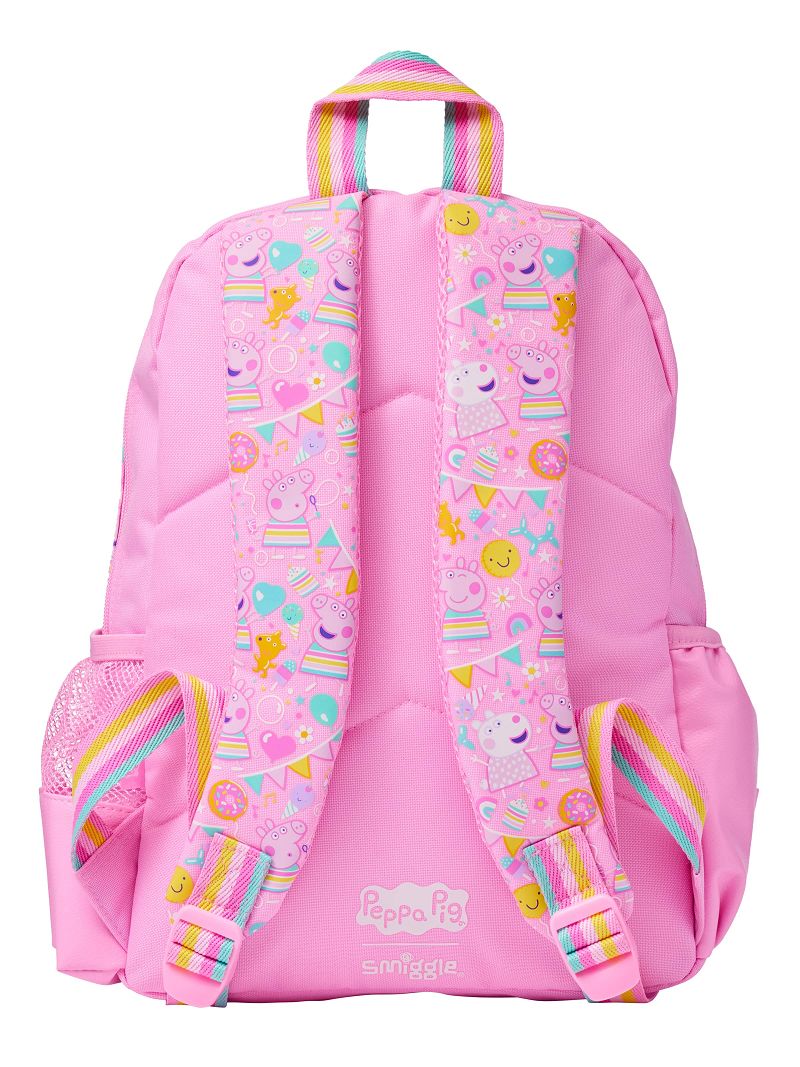 Peppa Pig Kids School Backpack – Large Character Applique with Floating Star Confetti Window, Party All-Over Print & Rainbow Stripe Handle, Girls Ages 2+, Baby Pink
