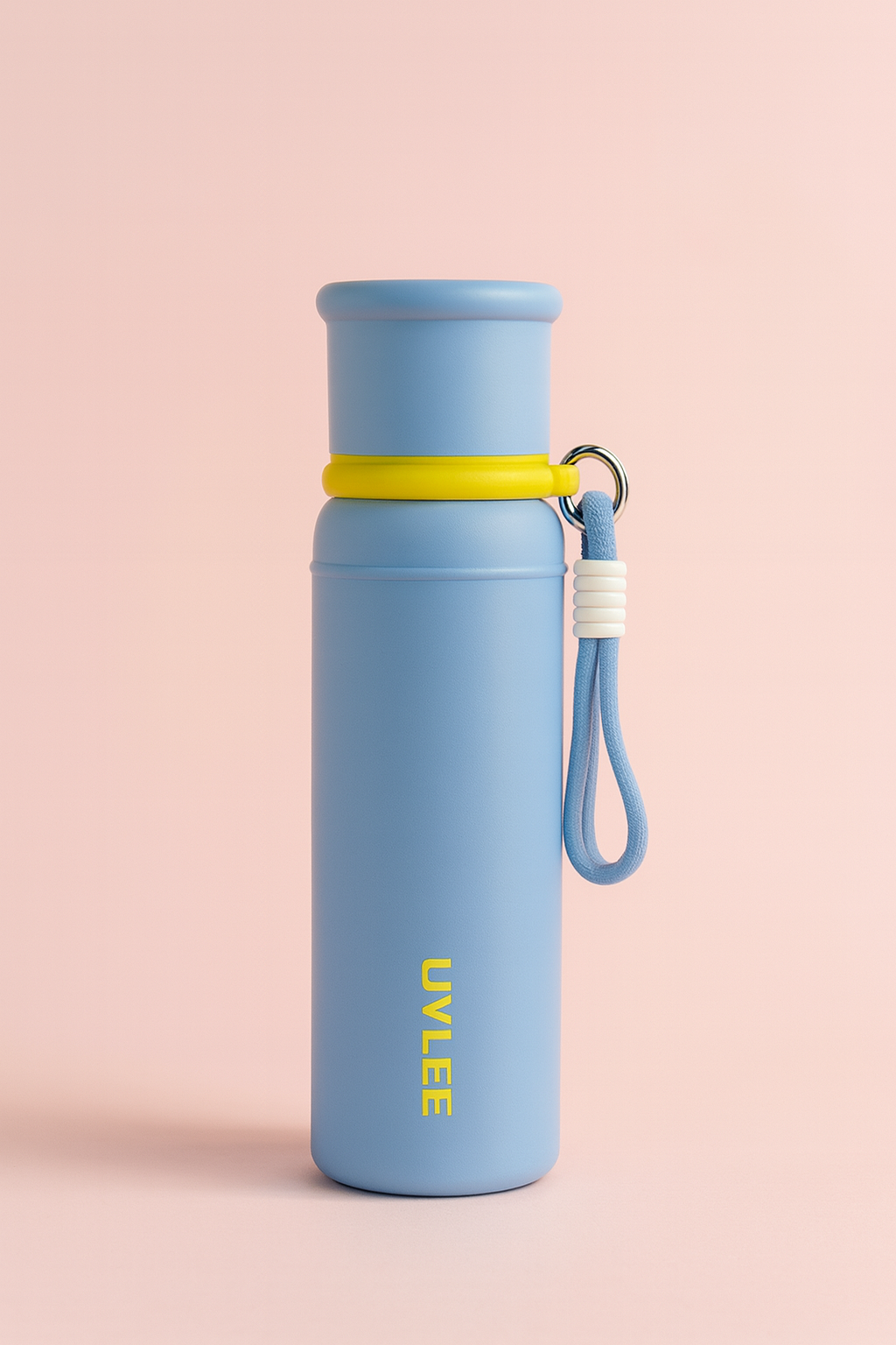 UVLEE Stainless Steel Insulated Water Bottle | 24-Hour Hot & Cold Hydration with Soft Carry Loop | Matte Blue Travel Bottle for Office & Gym