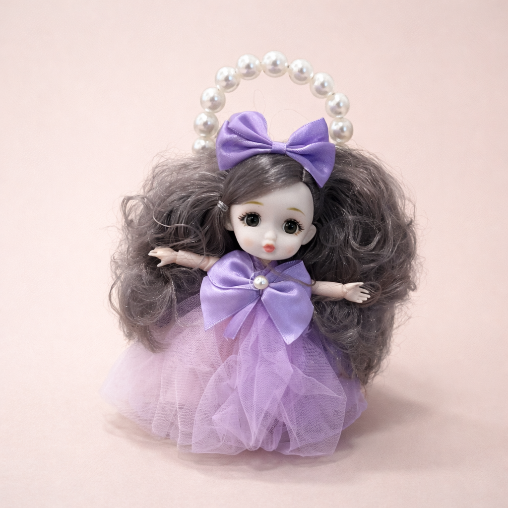 Princess Doll with Pearl Handle Purse – 2-in-1 Gift Set for Girls | Mini Fashion Doll in White Sparkle Dress + Elegant Handbag | Perfect for Birthdays, Dress-Up & Gifting