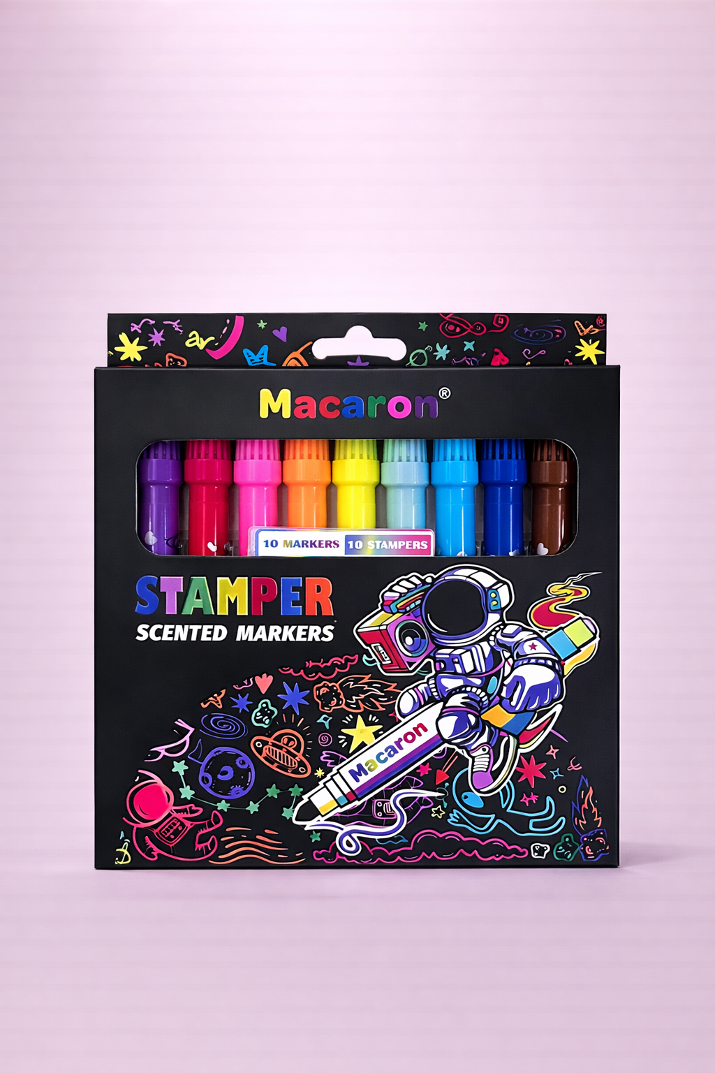 Macaron Stamper Scented Markers Set | 10 Color Markers with 10 Fun Stampers for Kids
