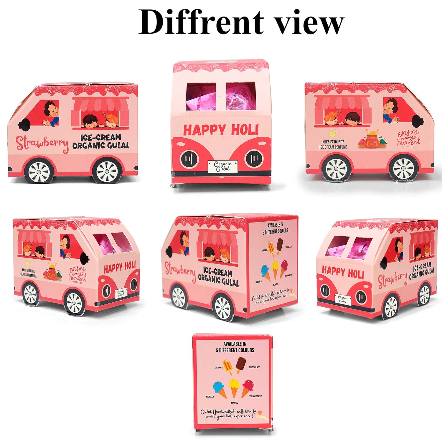 Coco Colours Ice-Cream Organic Gulal Gift Set | Kids’ Favourite Scented Holi Colours | Skin-Safe & Organic | Fun Ice-Cream Theme Packaging