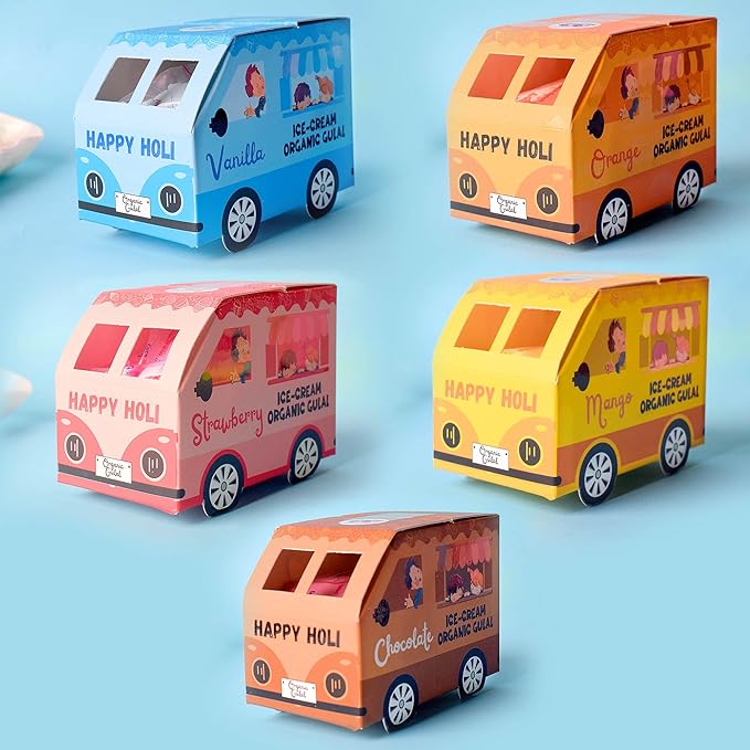 Coco Colours Ice-Cream Organic Gulal Gift Set | Kids’ Favourite Scented Holi Colours | Skin-Safe & Organic | Fun Ice-Cream Theme Packaging