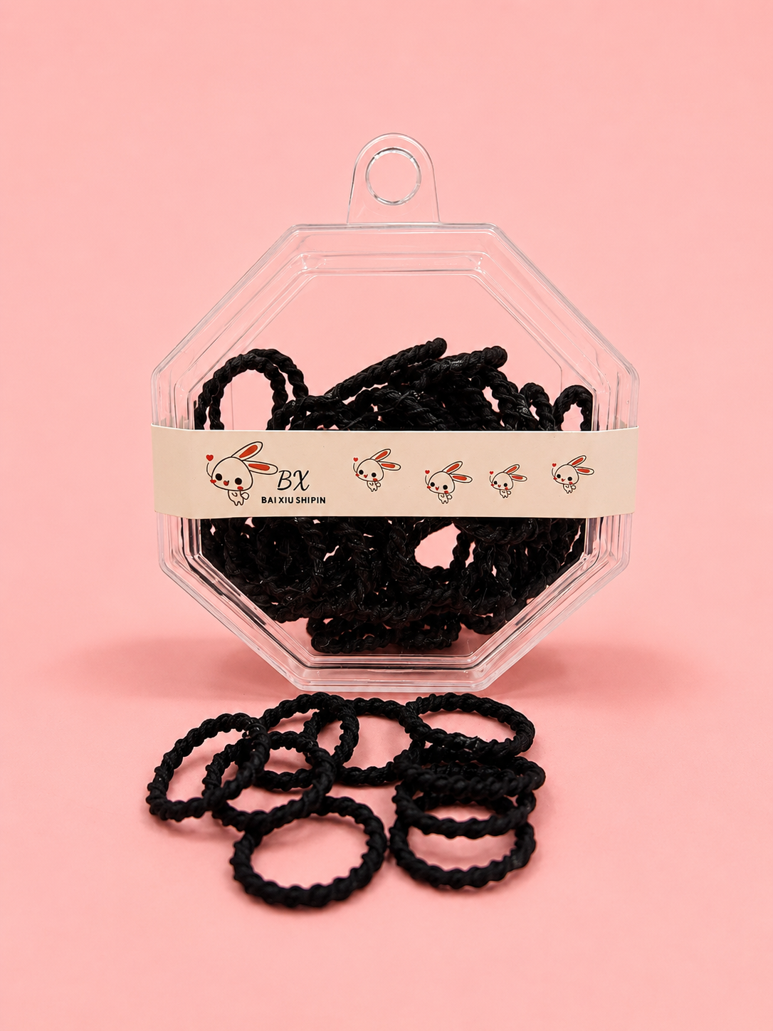Twisted Rope Hair Ties for Women & Girls – 60 Pcs Black Elastic Hair Bands | Soft No-Damage Ponytail Holders | Thick Seamless Hair Rubber Bands – Gift Box Pack