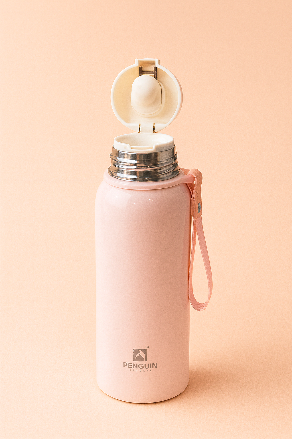 Penguin Stainless Steel Vacuum Insulated Water Bottle | 24-Hour Hot & Cold Thermos Flask with Leak-Proof Cap & Carry Strap