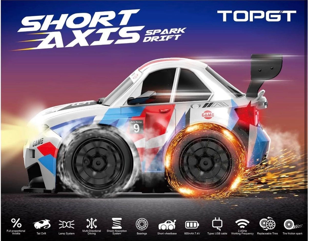 RC Spark Drift Racing Car for Kids – 2.4GHz Remote Control Rally Car with Tire Friction Sparks | Short Wheelbase Drift | Shock Absorption | Replaceable Tyres | Age 8+ | Birthday Gift for Boys