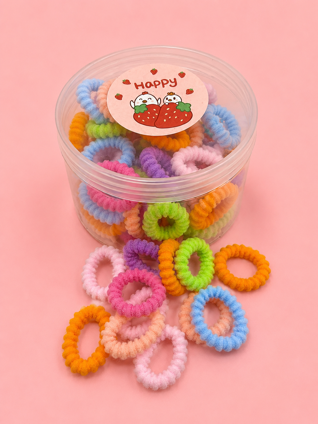 Colorful Coil Hair Ties for Girls – 75 Pcs Small Spiral Elastic Hair Bands | Soft Stretchy Ponytail Holders for Kids & Toddlers | Bulk Pack in Storage Jar