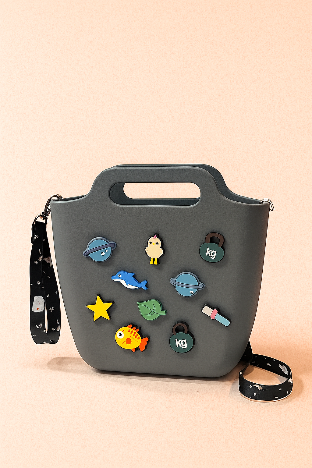 The Joy Sling | Trendy Crocs Style EVA Tote Bag for Women | Waterproof Handbag with Printed Strap & Fun Charms