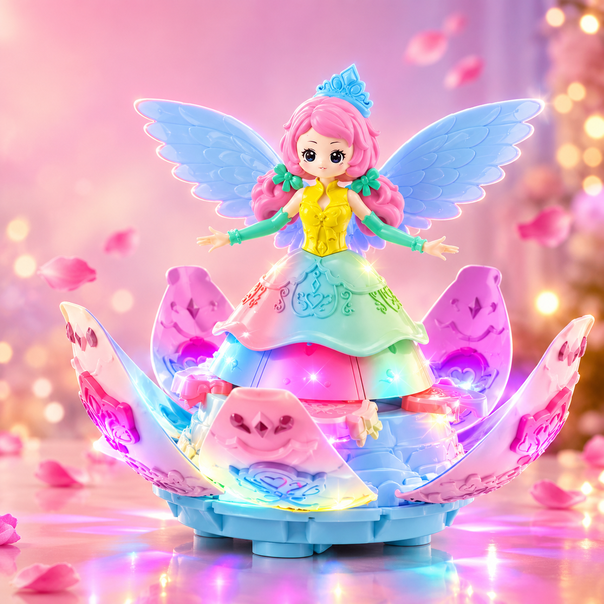 Dancing Princess Toy for Girls – Rotating Fairy Doll with Blooming Flower Skirt, Colourful LED Lights & Music | Musical Spinning Angel Toy with Wings | Birthday Gift for Girls 3+ Years