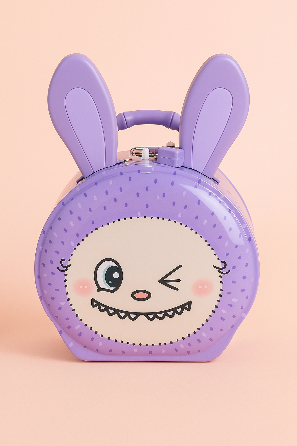 Winky Bunny BankCute Purple Bunny Money Bank for Kids | Adorable Cartoon Coin Box with Handle | Fun Winking Face Design | Durable Plastic Piggy Bank for Boys & Girls