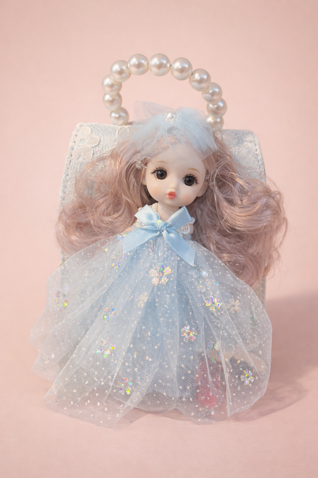 Princess Doll with Pearl Handle Purse – 2-in-1 Gift Set for Girls | Mini Fashion Doll in White Sparkle Dress + Elegant Handbag | Perfect for Birthdays, Dress-Up & Gifting