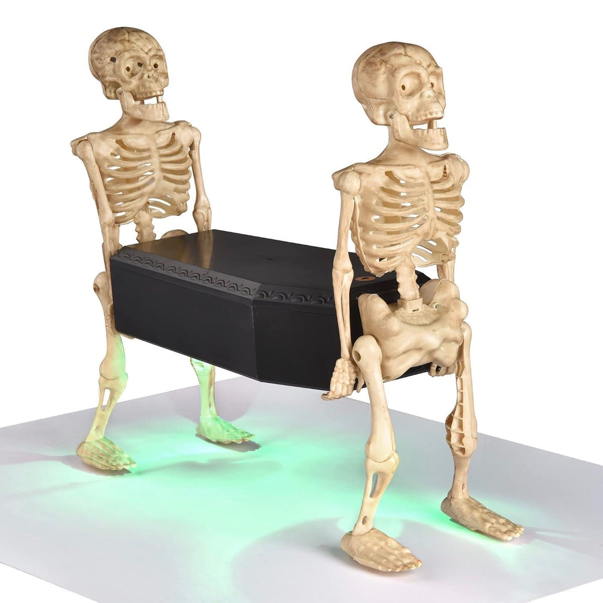 Halloween Animated Skeleton Pallbearers Carrying Coffin – Walking Skeleton Duo with Colourful LED Lights & Spooky Sounds | Halloween Haunted House Decoration, Party Prop & Floor Decor