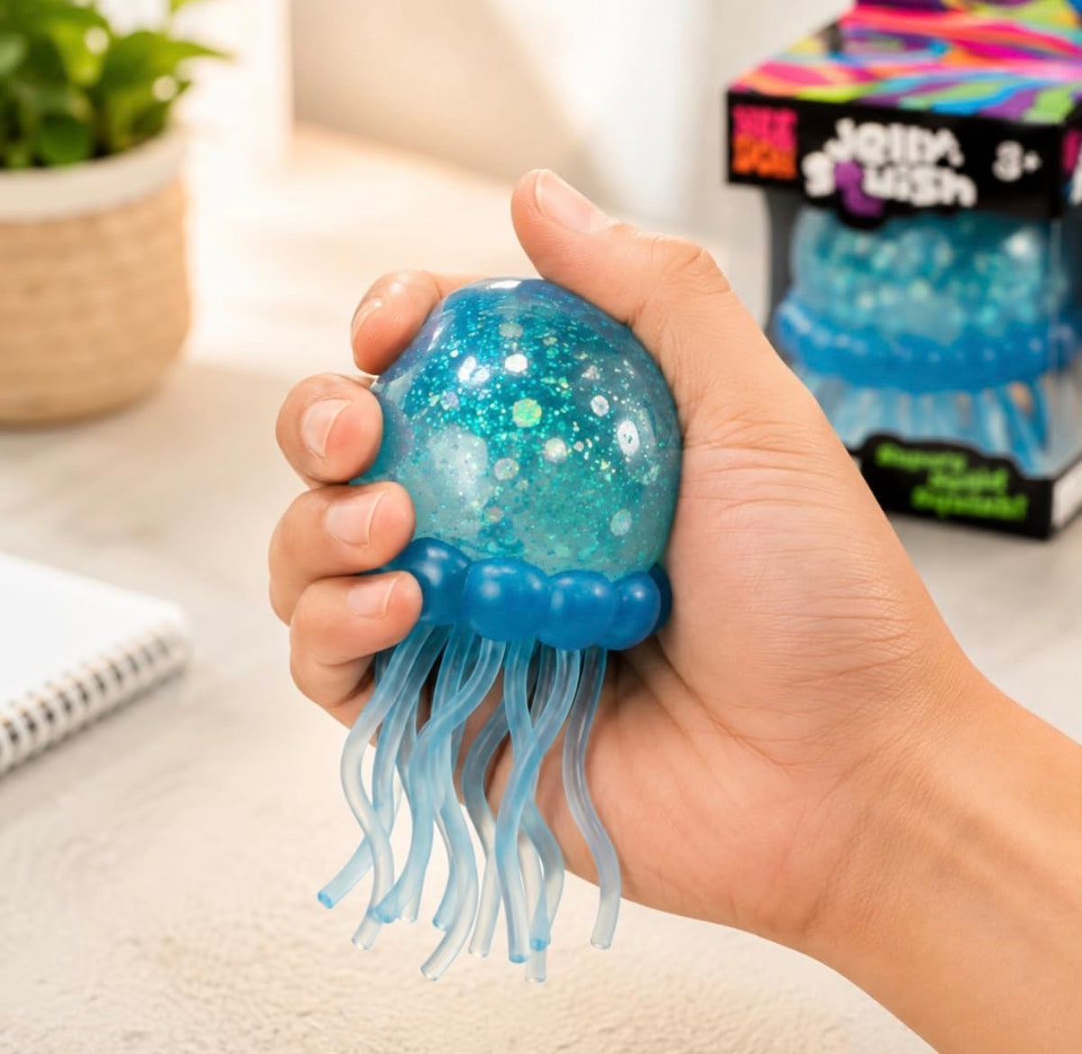 NeeDoh Jelly Squish Glitter Jellyfish Squishy, Slow Rise Stress Ball in 3 Colours