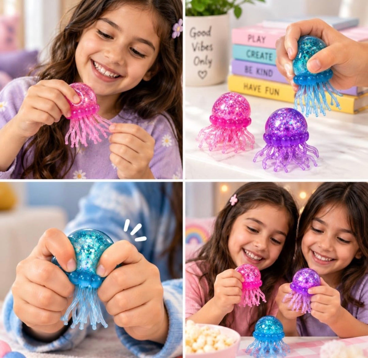NeeDoh Jelly Squish Glitter Jellyfish Squishy, Slow Rise Stress Ball in 3 Colours