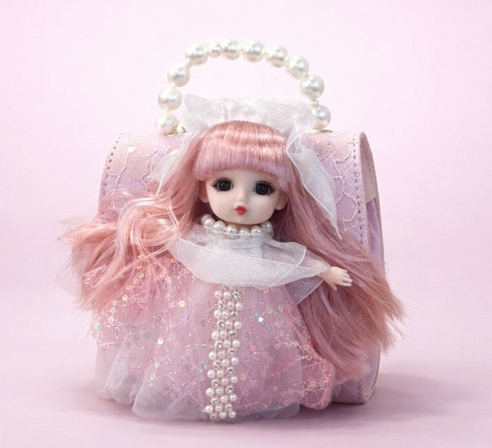 Princess Doll with Pearl Handle Purse – 2-in-1 Gift Set for Girls | Mini Fashion Doll in White Sparkle Dress + Elegant Handbag | Perfect for Birthdays, Dress-Up & Gifting