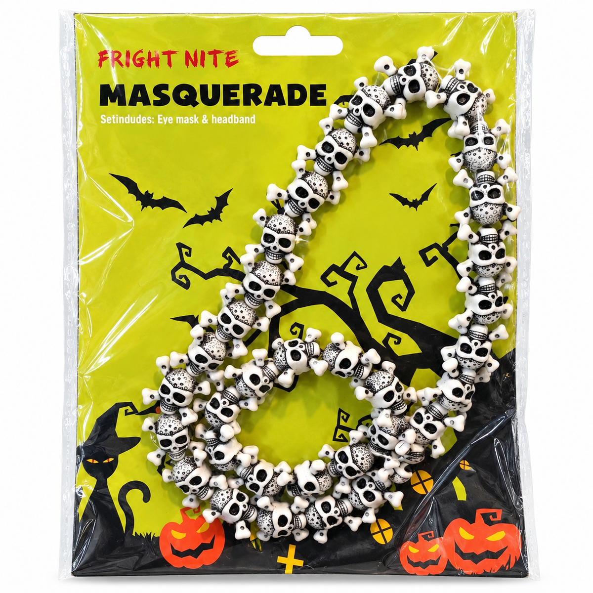 Fright Nite Skull & Crossbones Bead Necklace – Long Halloween Skull Necklace for Pirate, Skeleton, Zombie & Day of the Dead Costumes | Halloween Costume Jewellery & Party Accessory